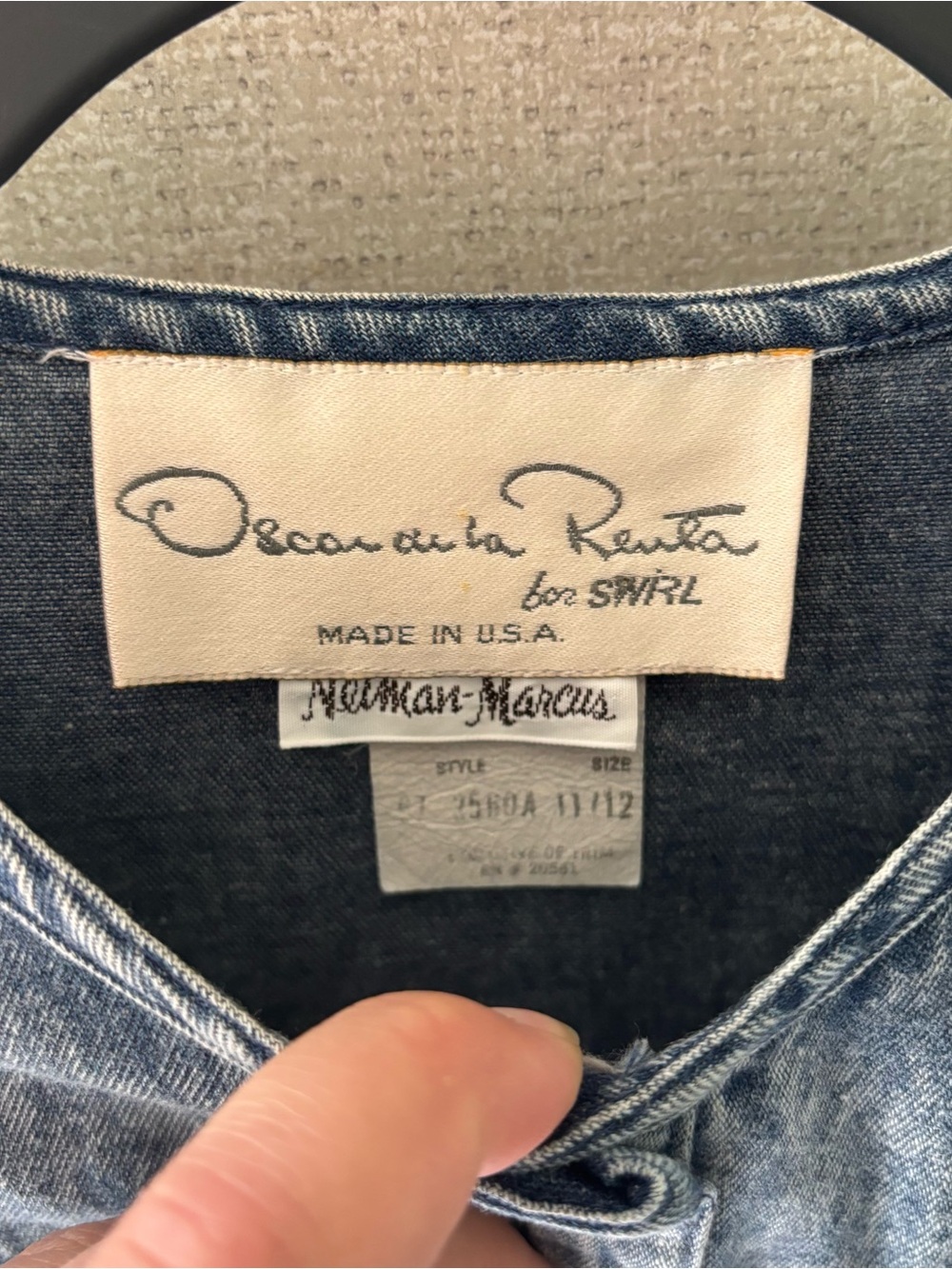 Vintage 80s Oscar de la Renta for Swirl Acid Wash Denim Dress Neiman Marcus - Picture 3 of 13